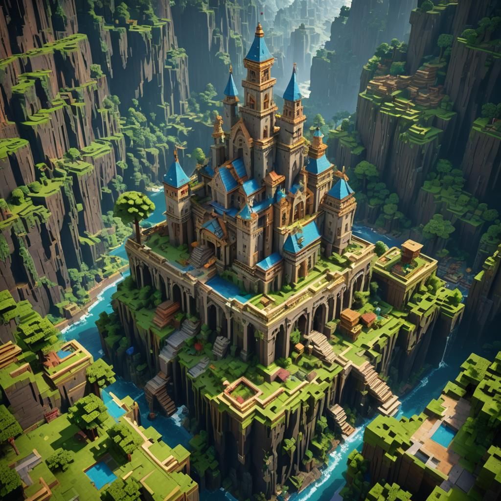 Detailed Minecraft Matte Painting in Deep Color