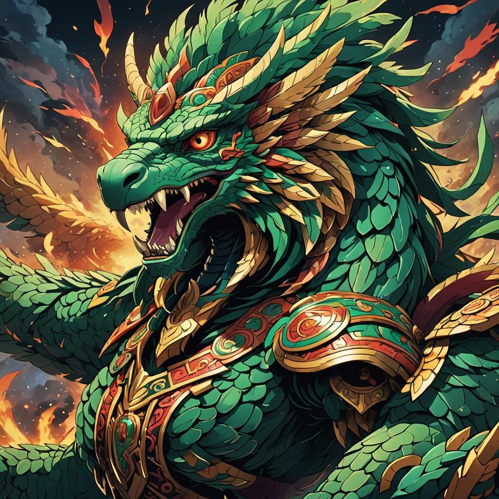 Quetzalcoatl in Cel-Shaded Anime Style