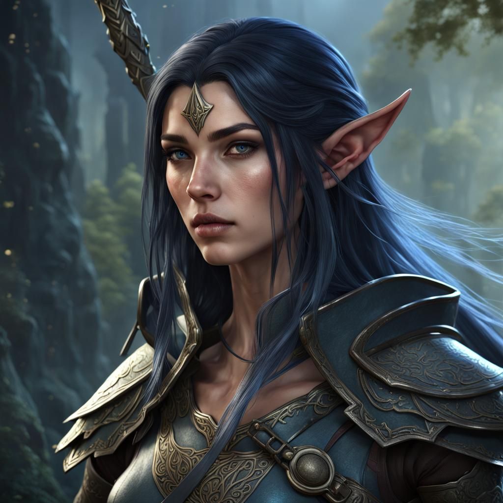 Elven Ranger Portrait in Detailed Matte Painting Style