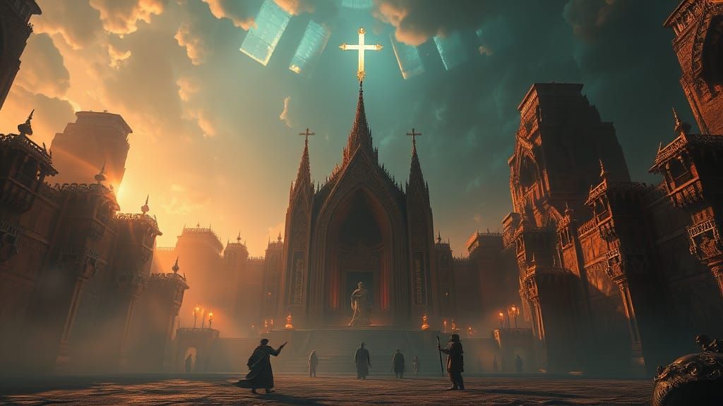 Symmetrical Holy Scene in Detailed Matte Painting Style