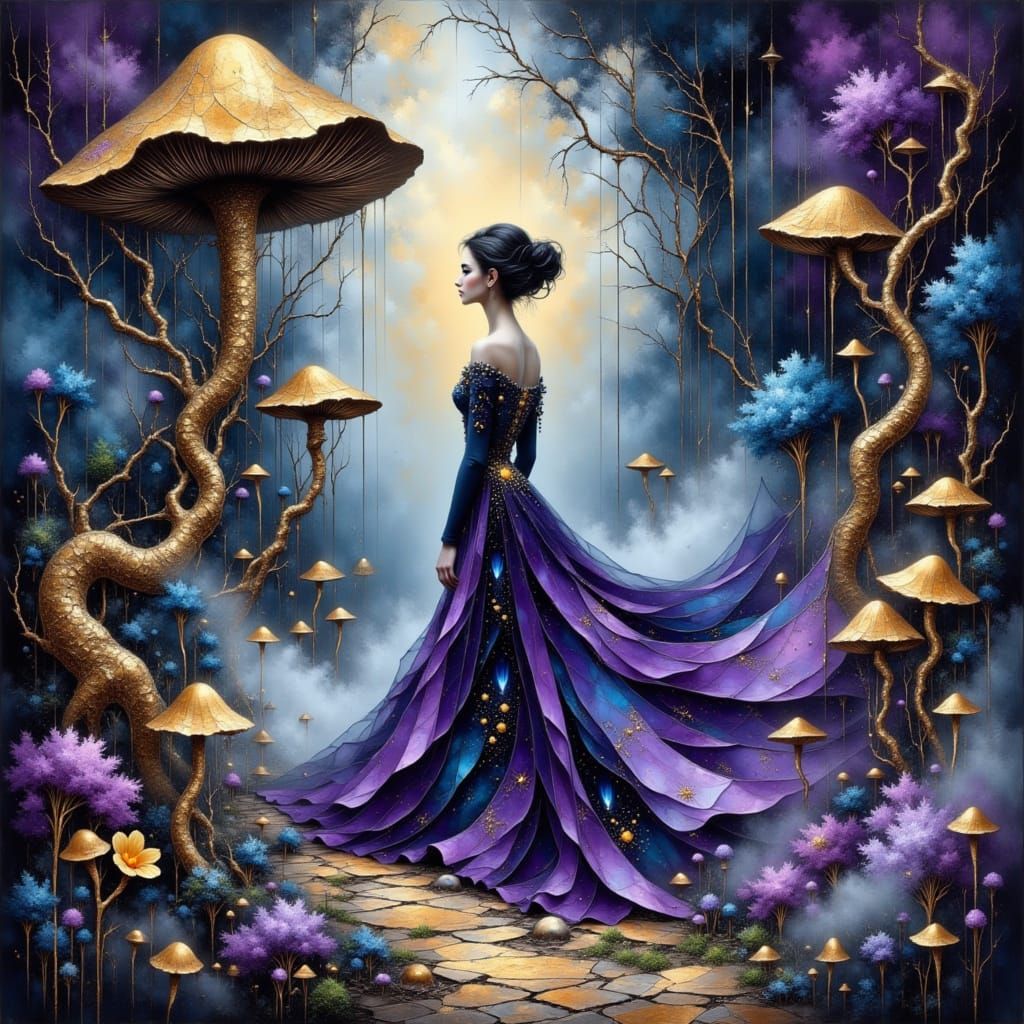 Woman in Violet Gown: Abstract Romanticism Art