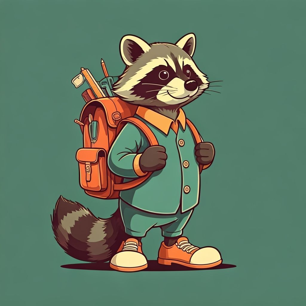 Retro Raccoon with Backpack in 1930s Cartoon Style