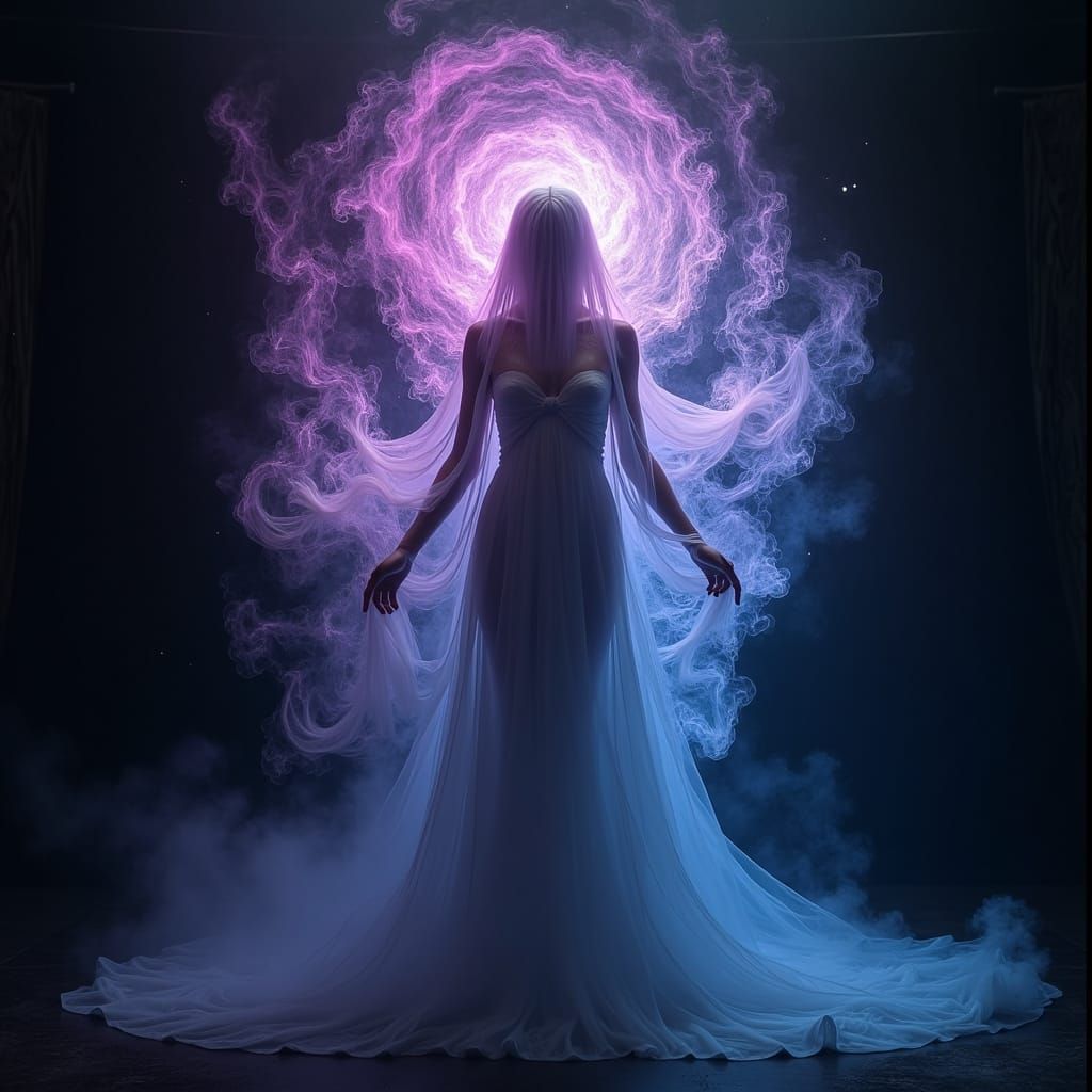 Ethereal Figure in Iridescent Energy Vortex