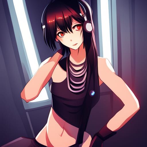 Anime Girl Synthwave Fusion in Vibrant Style