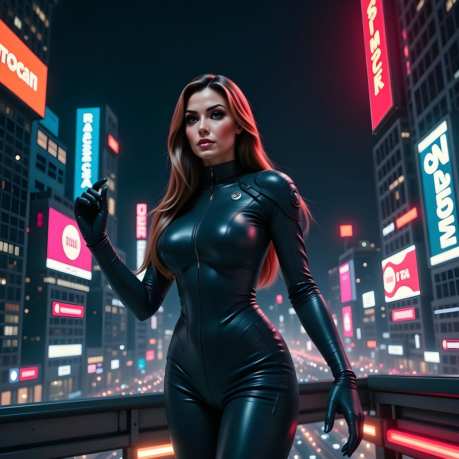 Glamorous Woman in Cyberpunk City, Cinematic Film Still