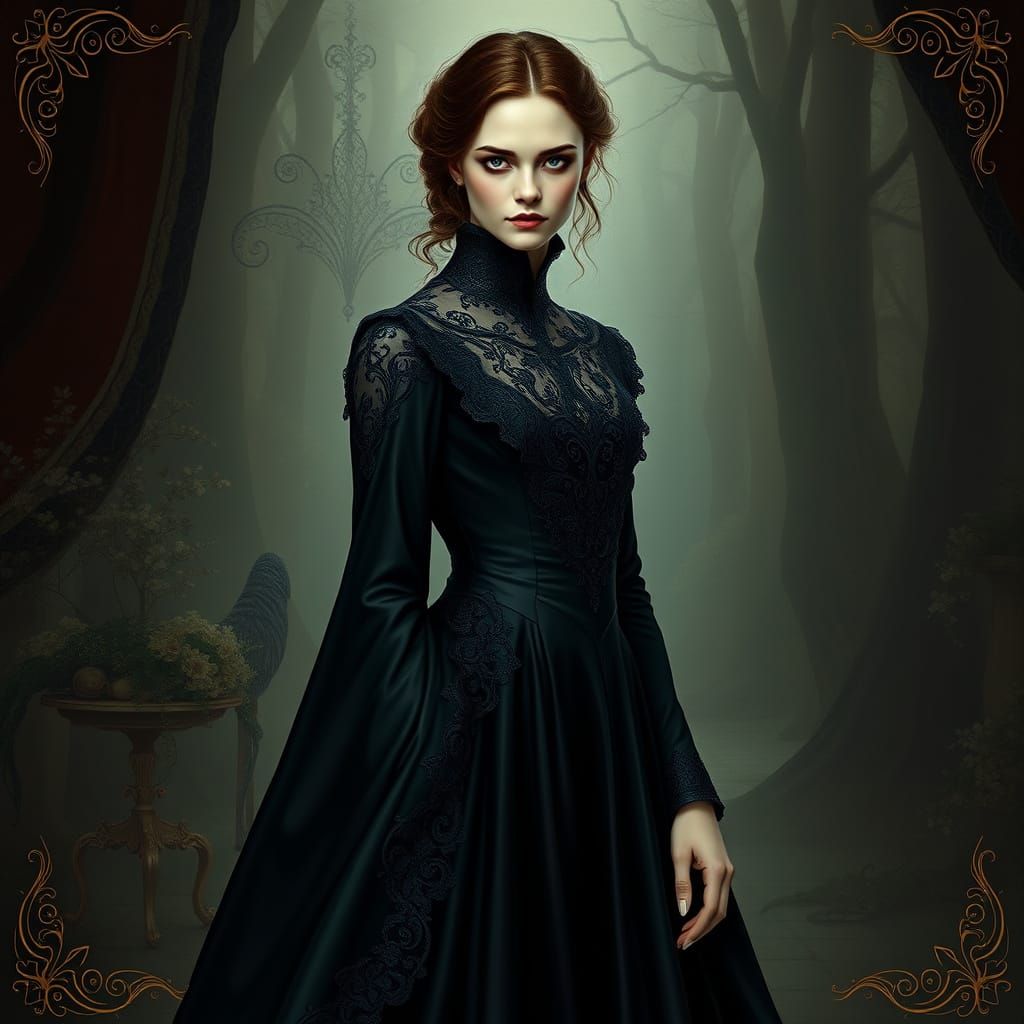Mystical Vampire Maiden in Victorian Elegance