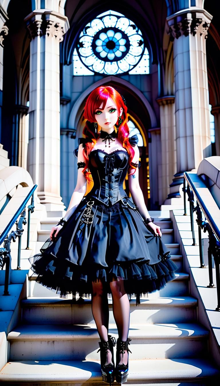 Gothic Harajuku Girl in Anime Style