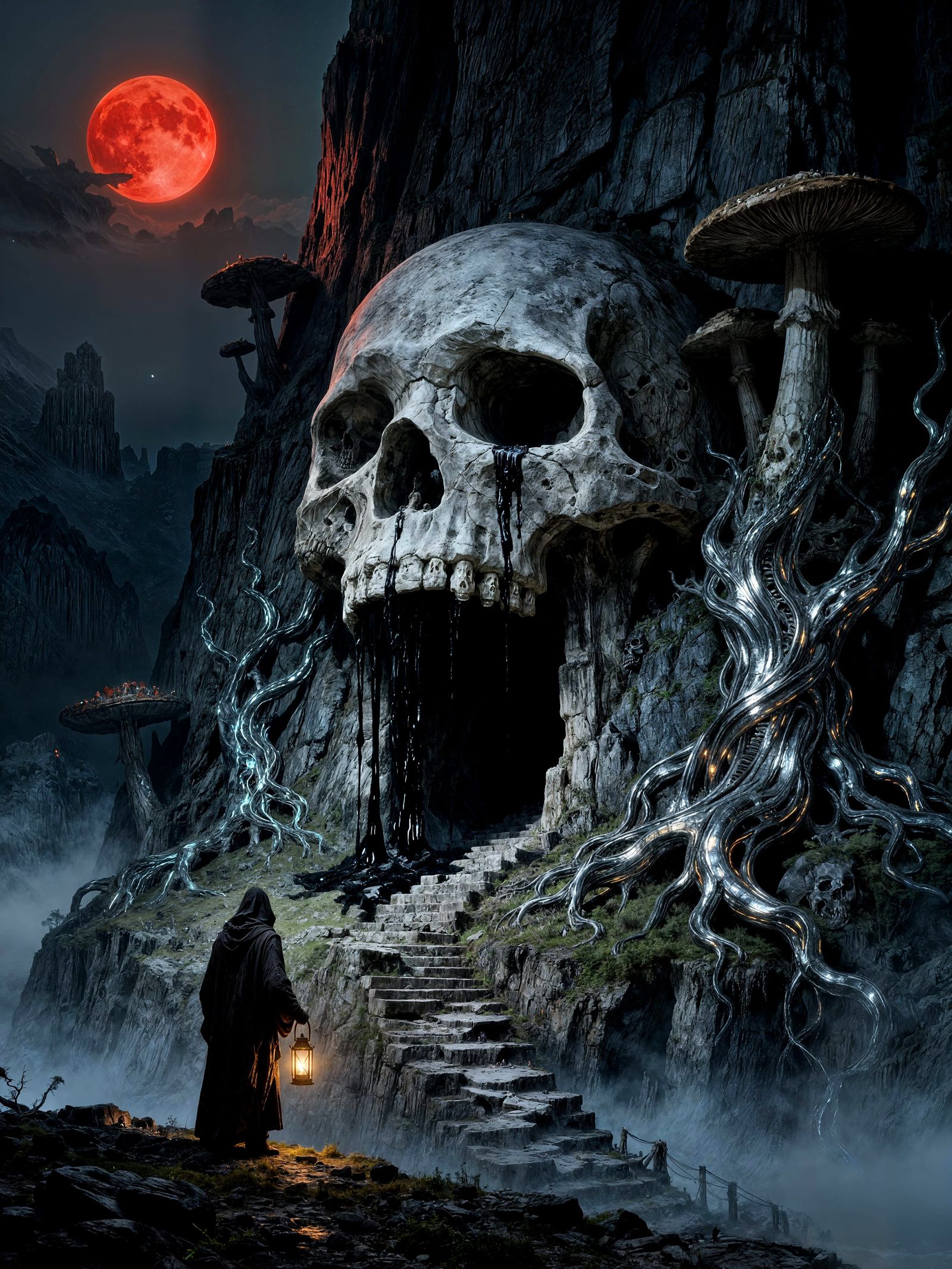 Ancient Skull Gateway in Dark Fantasy Wasteland