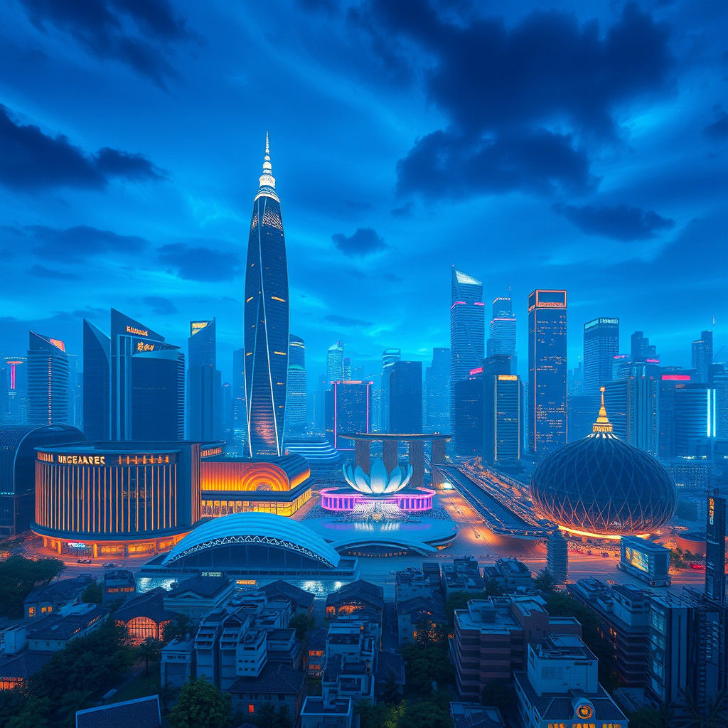 Singapore Metropolis in Cyberpunk Concept Art Style