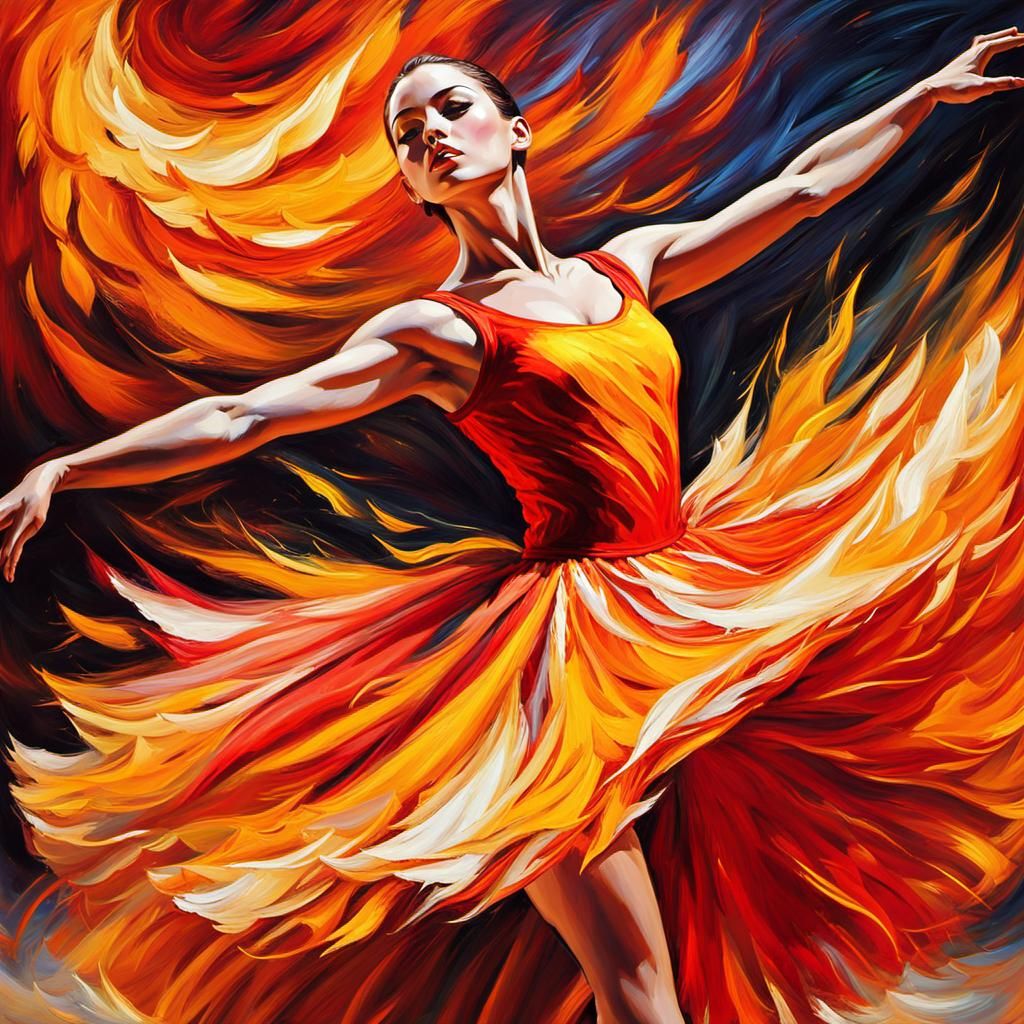 Ballerina's Fiery Dance: An Expressionist Oil Painting