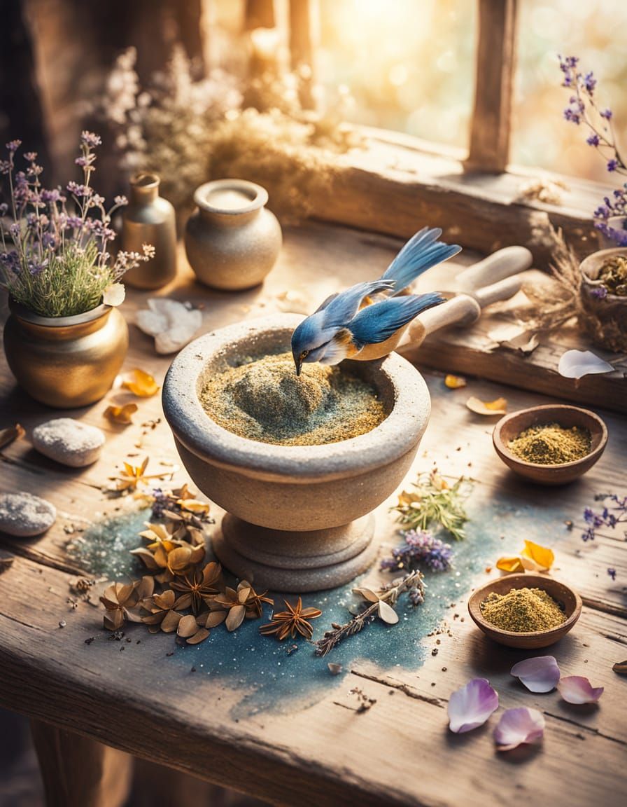 Whimsical Herbal Still Life in Watercolor Style