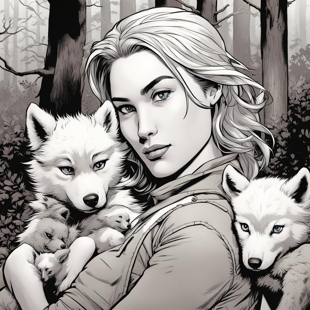 Keira Swan and Wolf Pups in Fables Comic Style