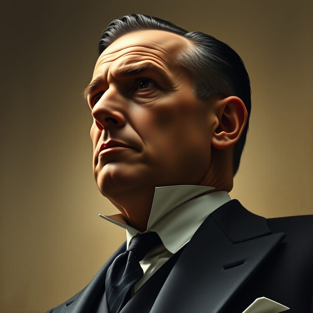 Ambitious Man in Charcoal Suit, Determined Gaze