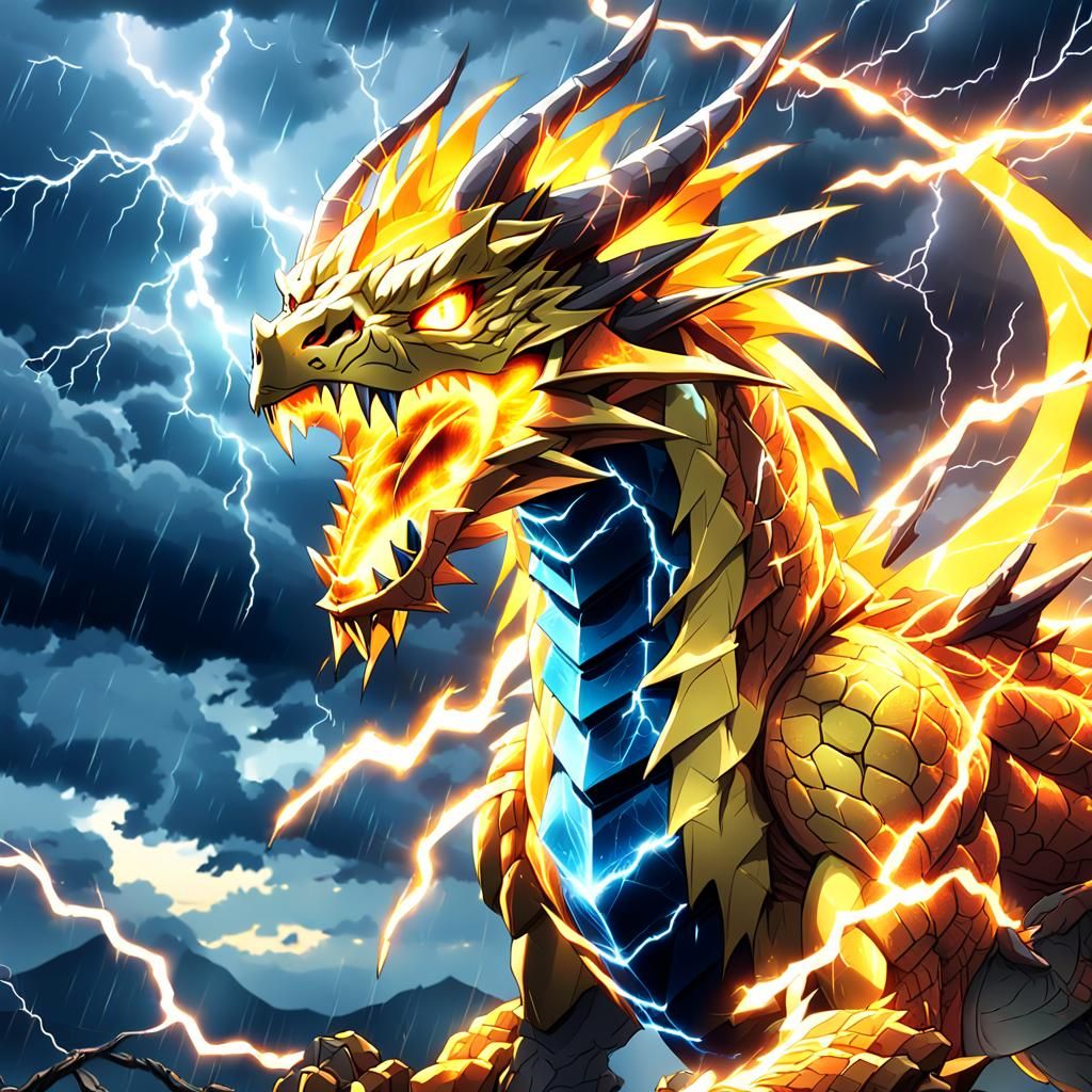 Yellow Lightning Dragon in Anime Key Visual Style