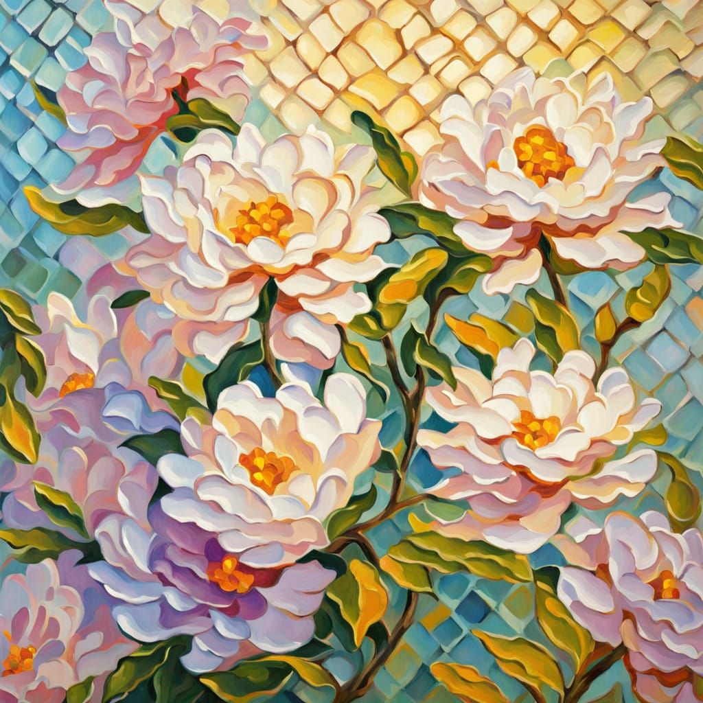 Vibrant Flower Lattice in Expressionist Impasto Style