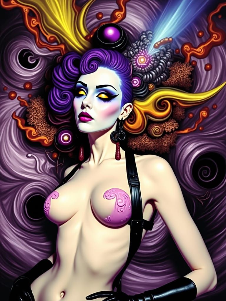 Ethereal Atompunk Goddess Lost in Cosmic Delirium