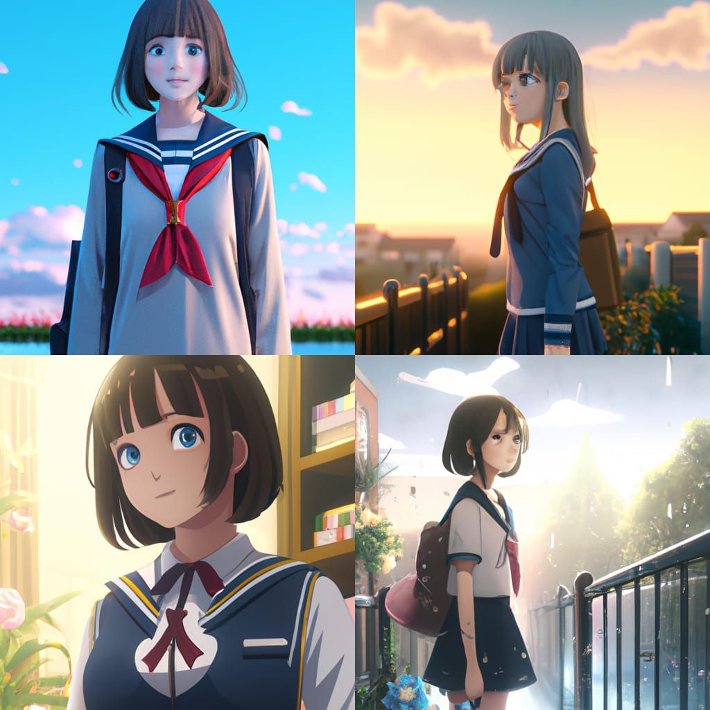 Anime Girl in Uniform, Ghibli-Inspired Key Visual