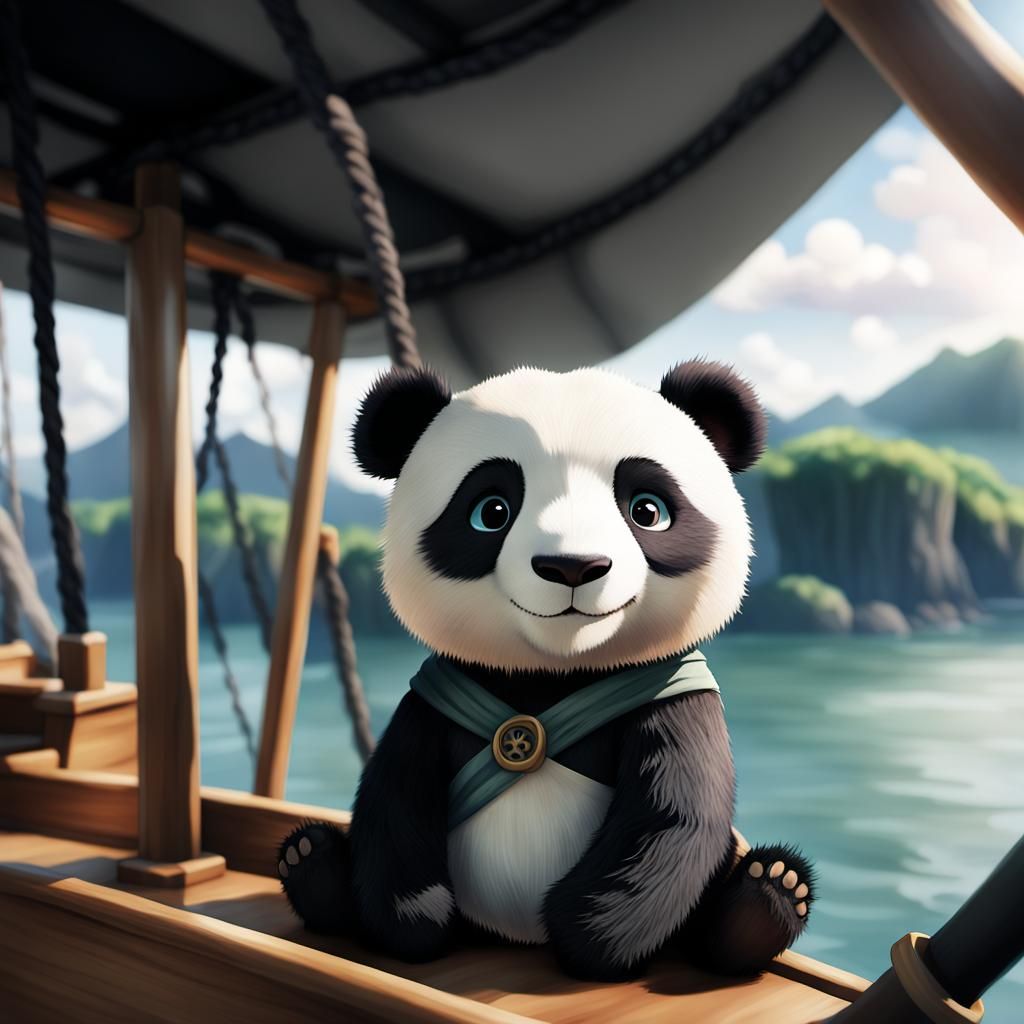 Panda Pirate on Ship in Ghibli Anime Style