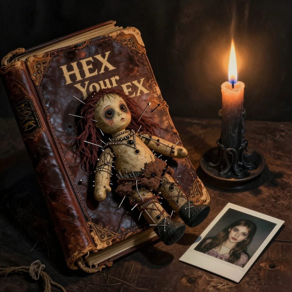 Ancient Spellbook and Voodoo Doll in Dark Fantasy Art