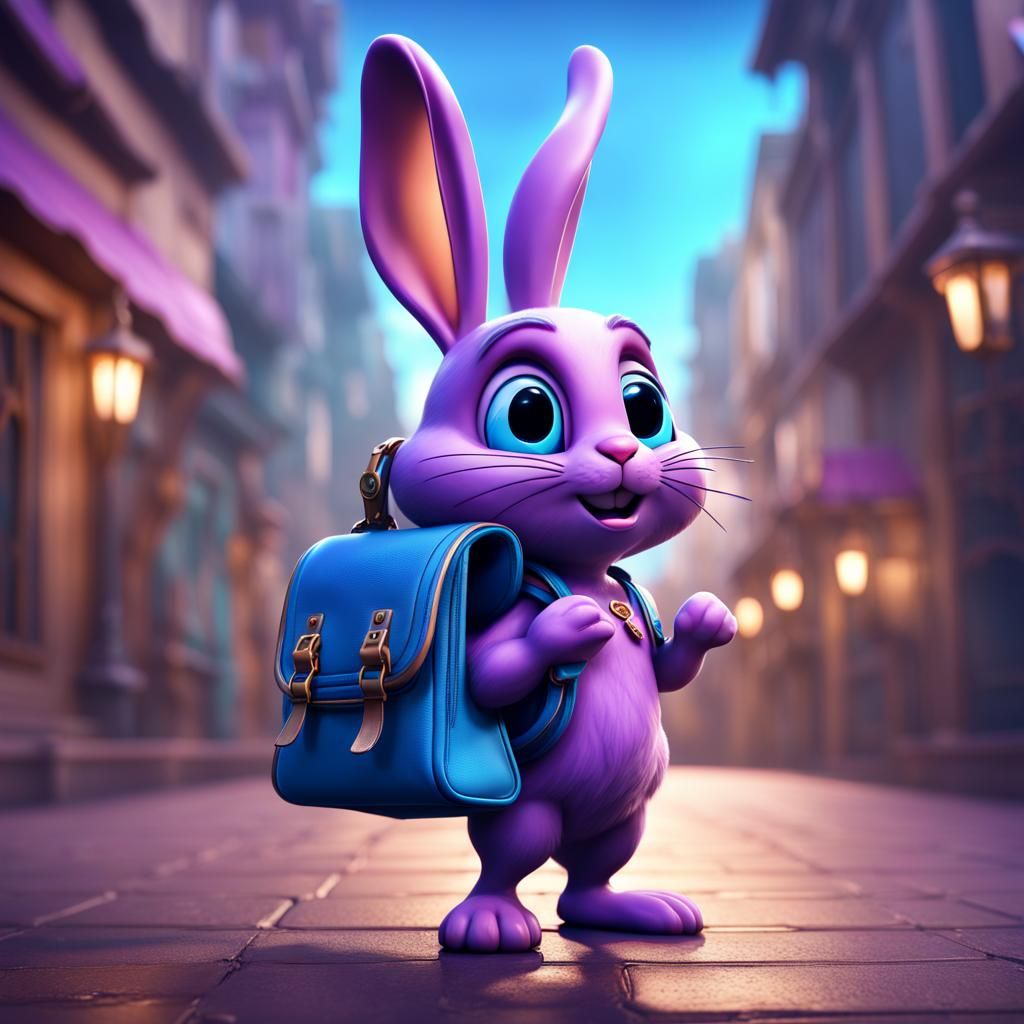 Blue and Purple Rabbit: Detailed Matte Painting