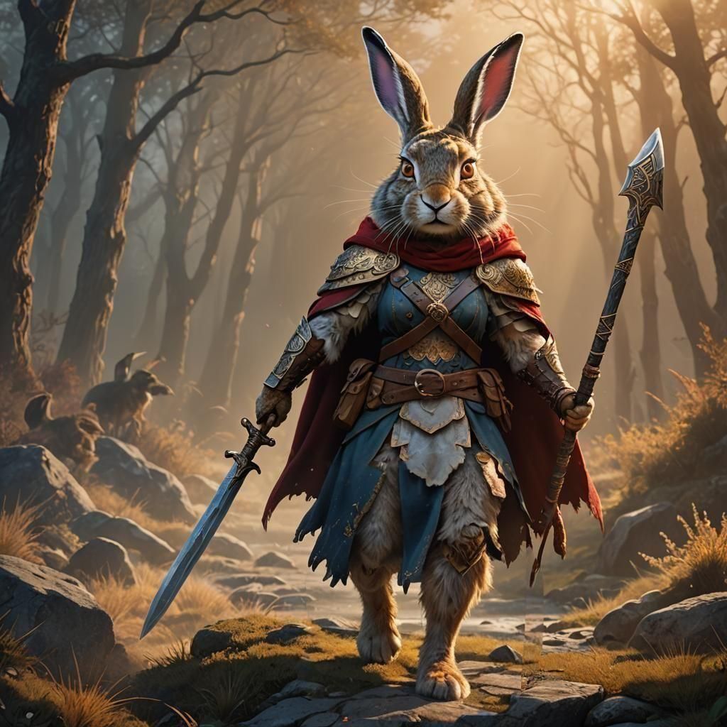 Female Hare Barbarian Warrior in Detailed Matte Painting