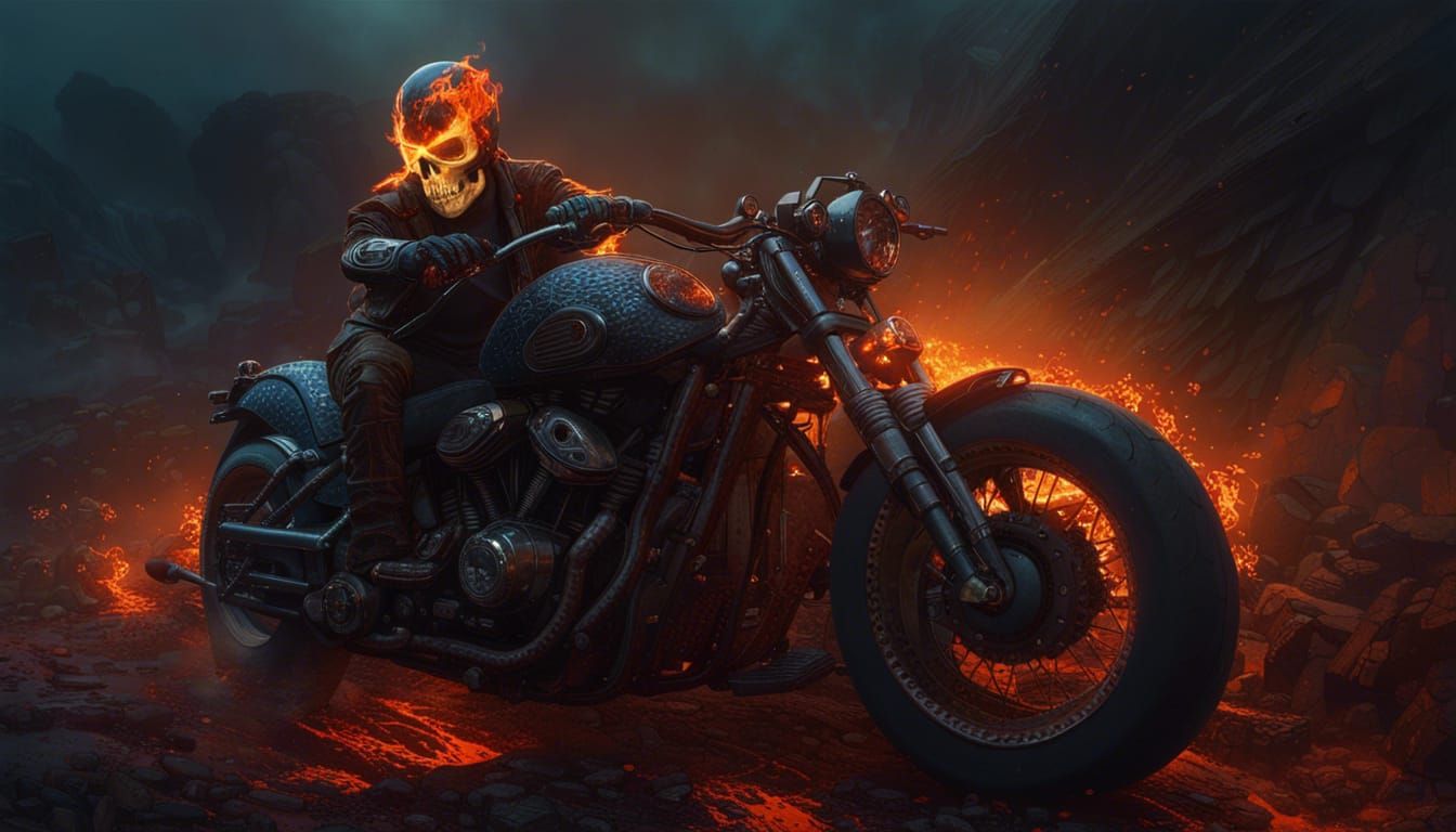 Motorcycle in Beksiński-Inspired Ghost Rider Theme