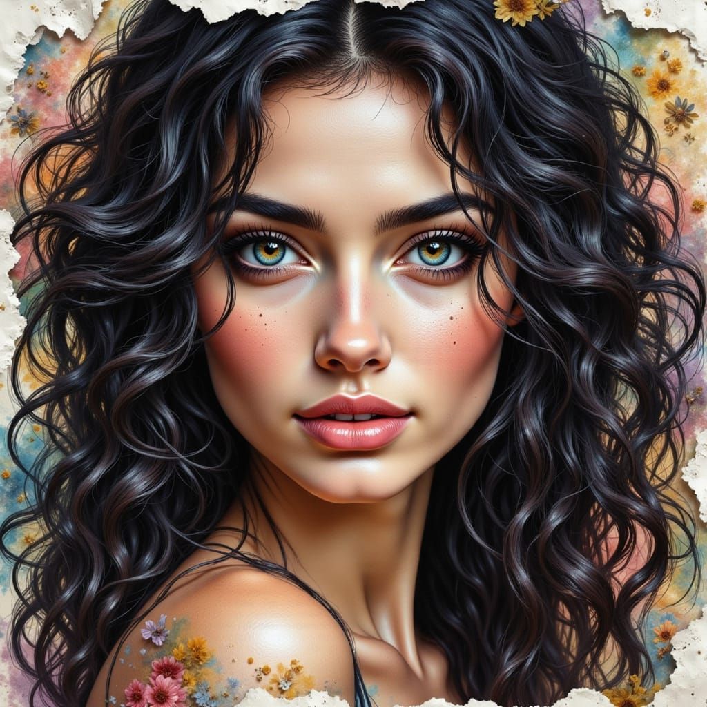 Stunning Woman in Mixed Media Watercolor Collage