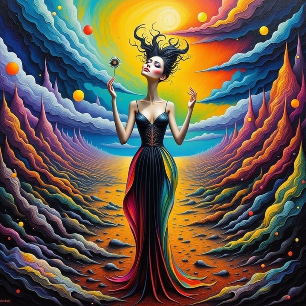 Surreal Impasto Woman in a Melting Dreamscape