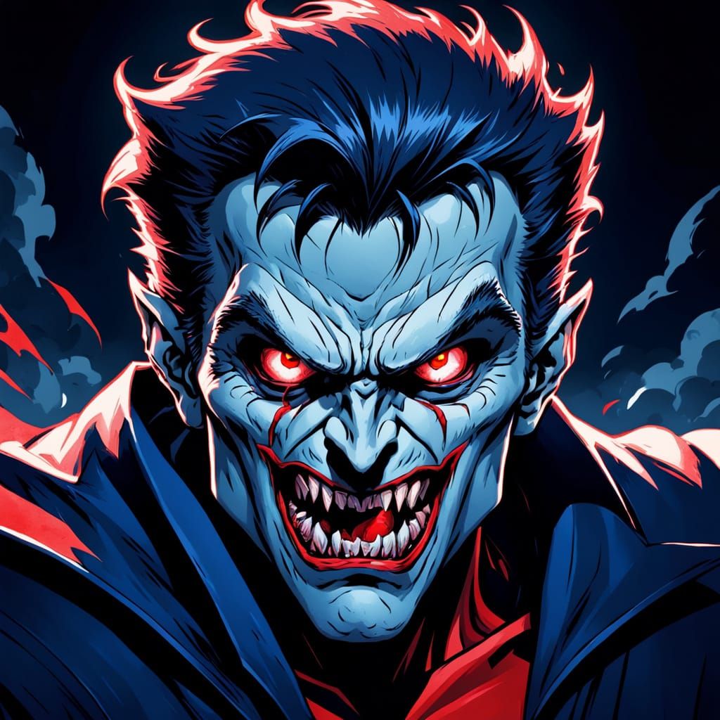 Dramatic Vampire Transformation in French Comic Book Style
