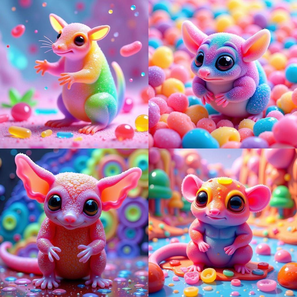 Colorful Gummy Candy Sugar Glider in a Whimsical Marsupial W...