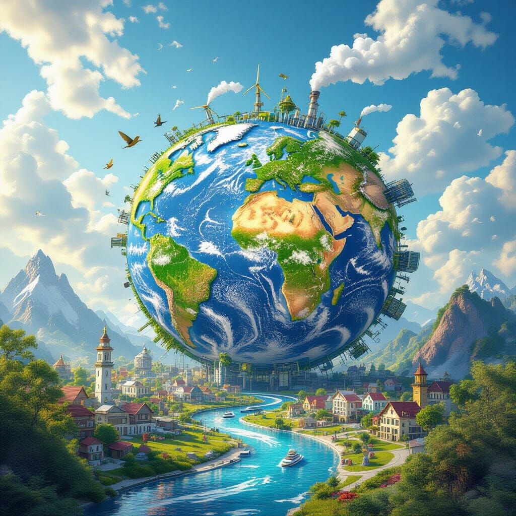 Utopian Clean Energy World: Detailed Matte Painting