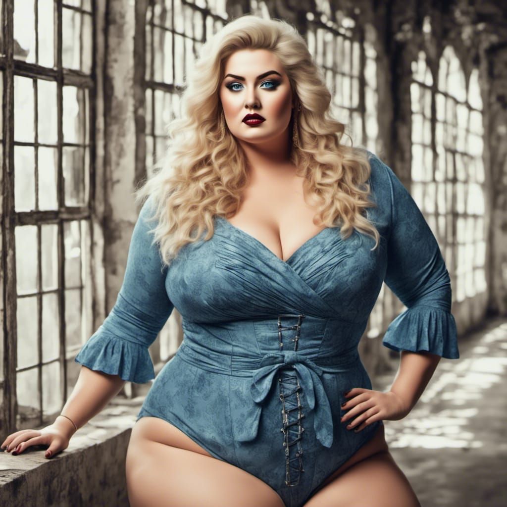 Curvy Blonde Woman in Hyperrealistic Digital Art