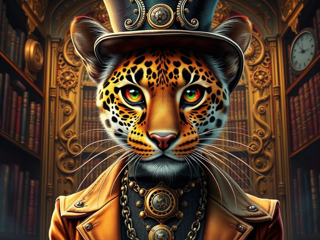 Steampunk Leopard in Elegant Corset and Top Hat