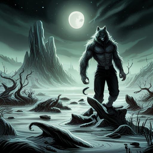 Werewolf in Gothic Horror Swamp Comic Art