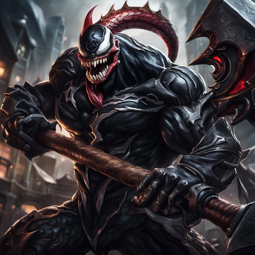 Venom with Darius' Axe: Hyperrealistic Marvel Mashup
