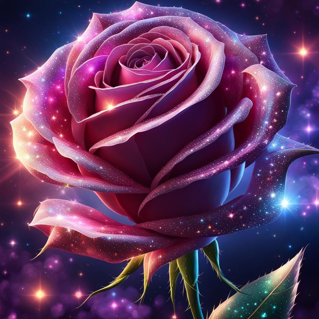 Ethereal Crystal Rose Shimmers in Dreamy Night Sky