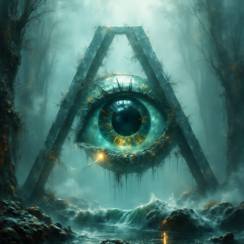 Glass 'A' in Fog with Futuristic Elements