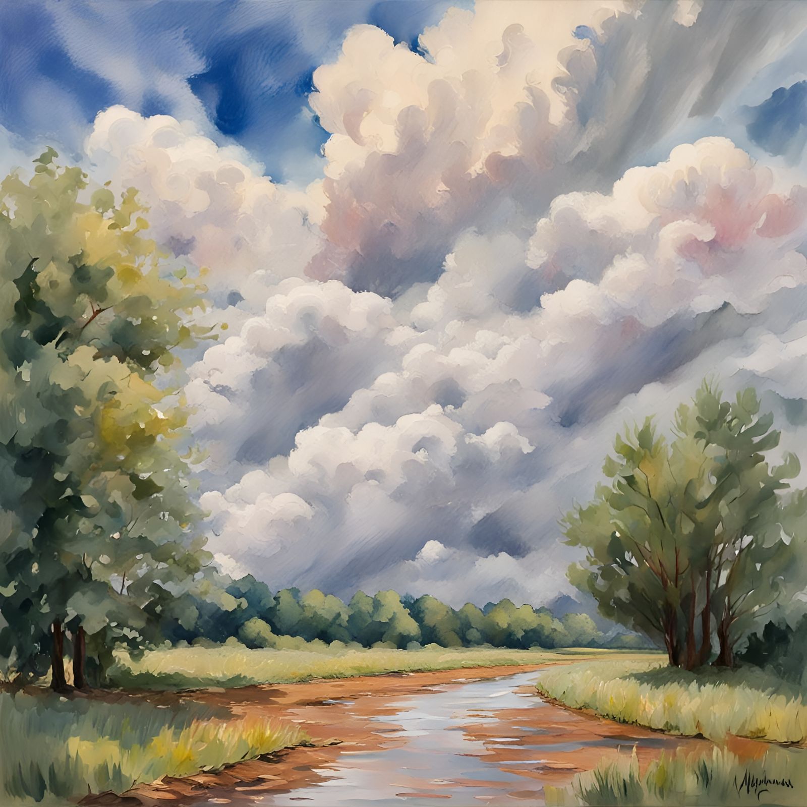 Freshness After Rain: An Impasto Gouache Masterpiece