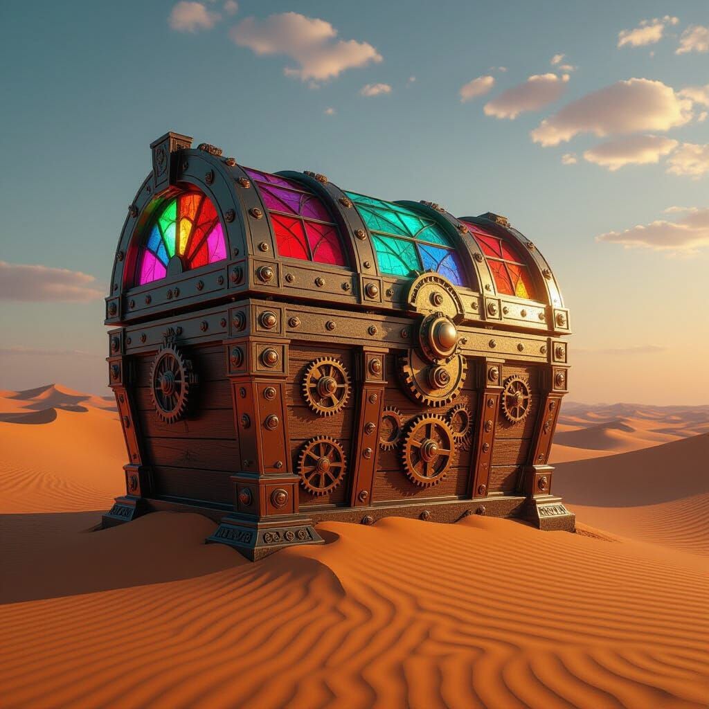 Mechanical Treasure Chest in Futuristic Desert