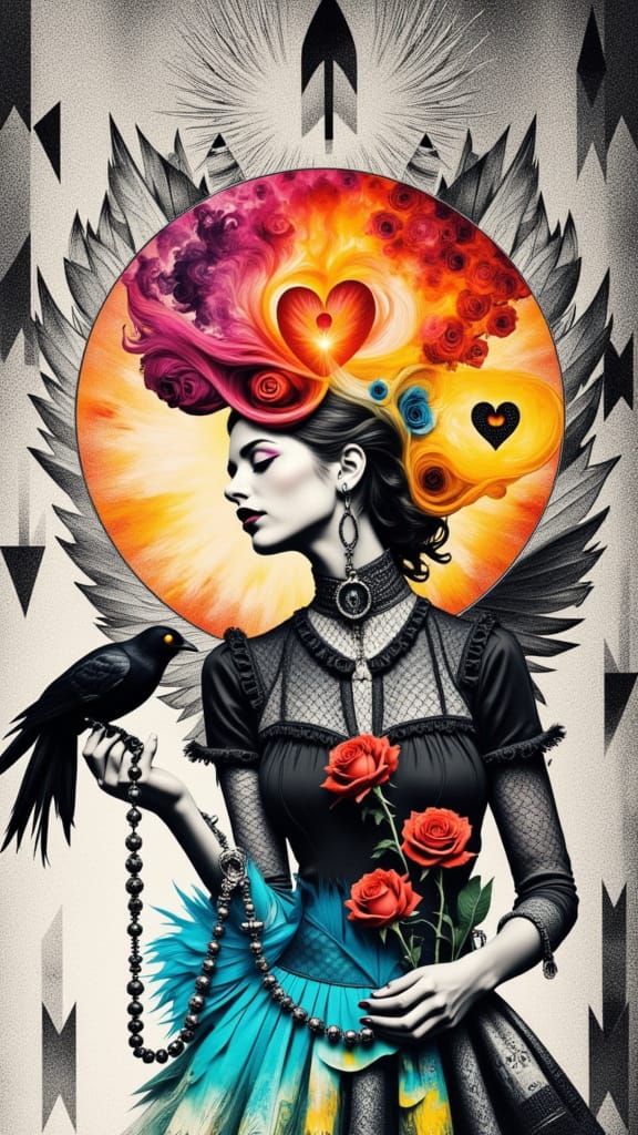 Goth Woman with Rosary in Dada-Inspired Photogram