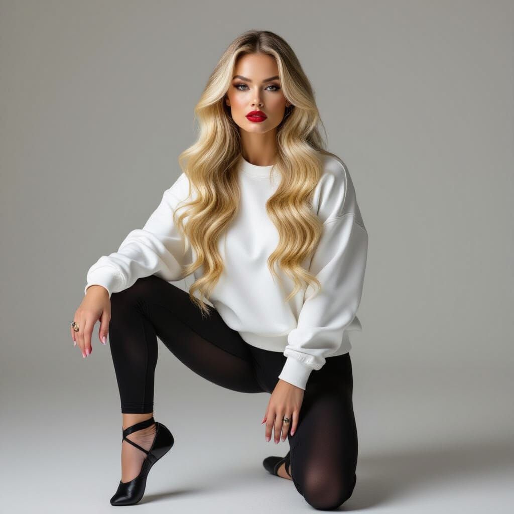 Blonde Ballerina in Black Leggings, Photorealistic Style