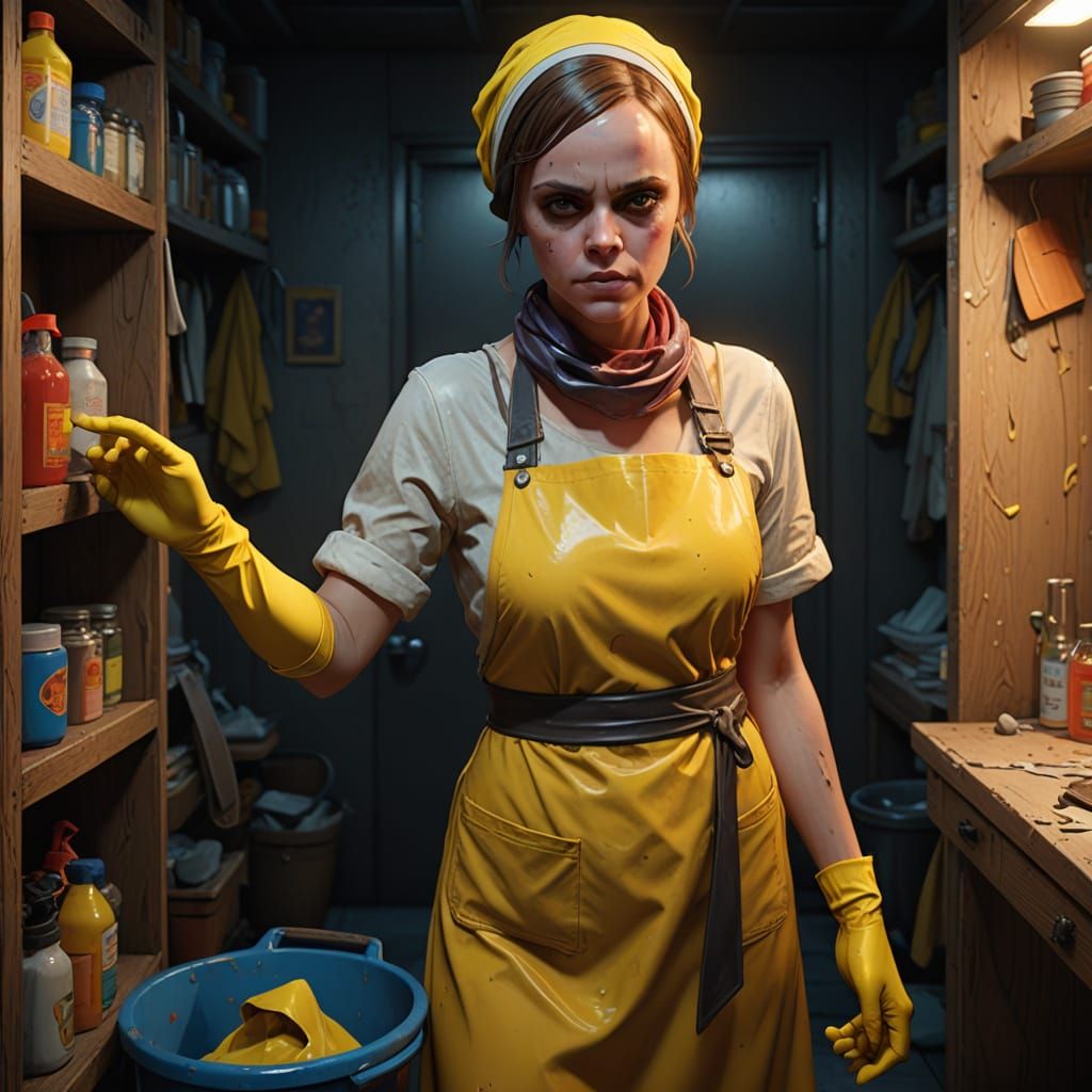 Christina Ricci as a Weary Charwoman in a Soiled Cleaning Cl...