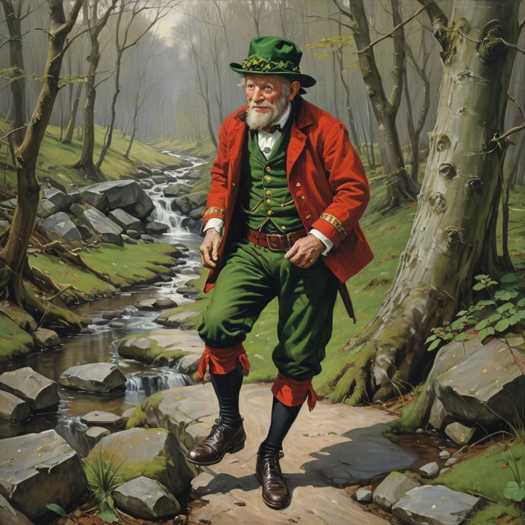 Leprechaun in Red Jacket, Oil Painting