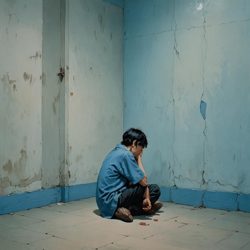 Isolated Figure in Blue Corner of Life