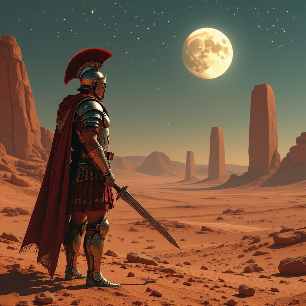 Martian Legionnaire in a Surreal Sci-Fi Landscape
