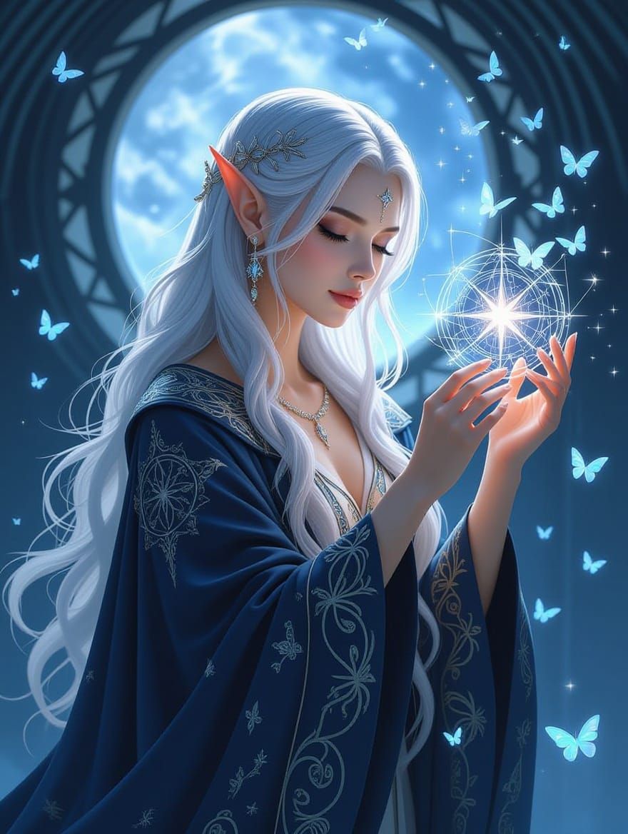 Ethereal Elven Weaver Weaves Celestial Tapestry in Hyperreal...