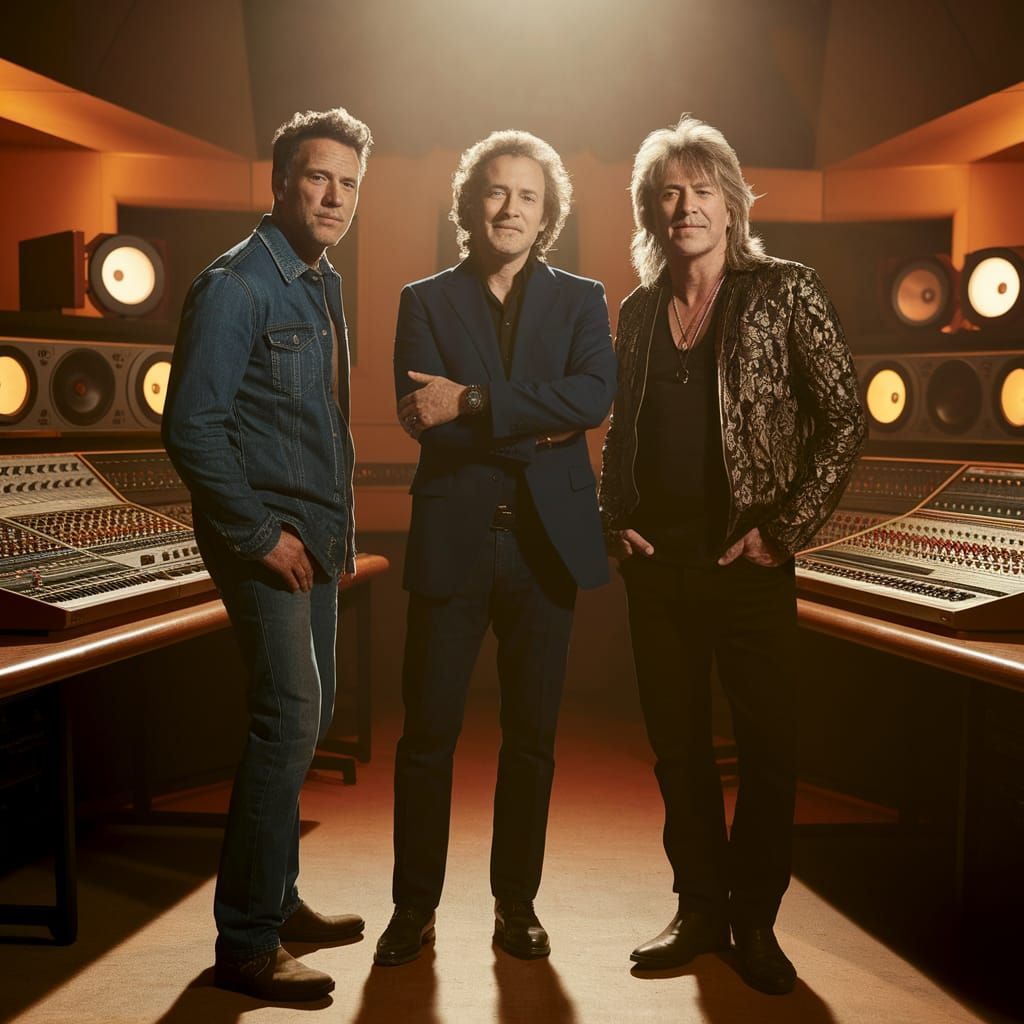 80s Musicians in Warmly Lit Vintage Recording Studio