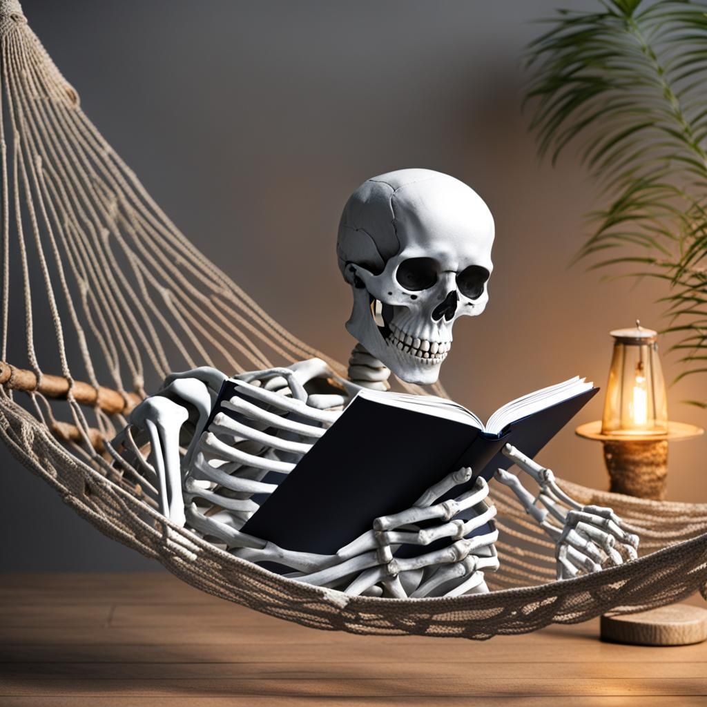 Skeleton Reading on Hammock