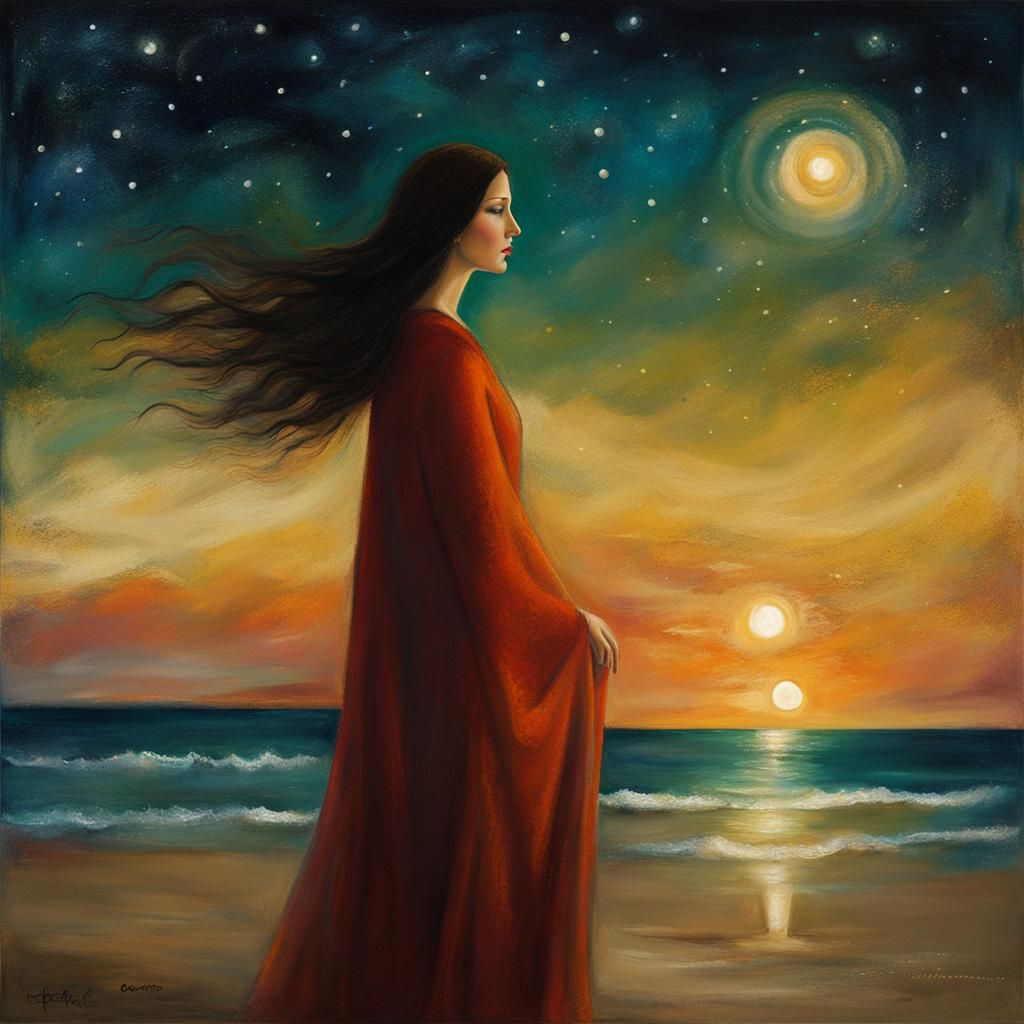 Woman on Beach: Hyperdetailed Concept Art