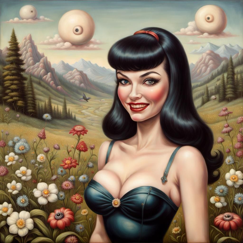 Surreal Portrait of Woman in Decaying Wildflower Meadow